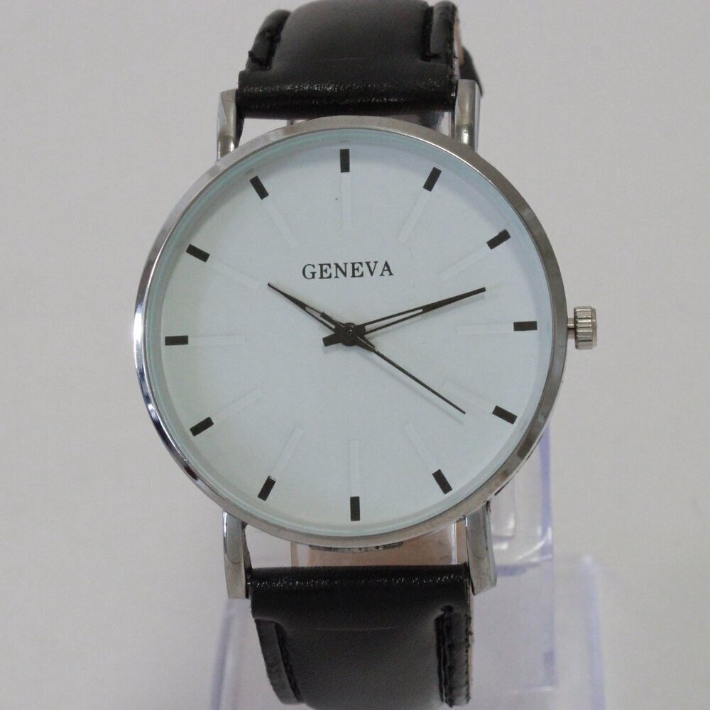 Men's Minimalist Fashion Watch Silver Case White Dial Brown Strap 40mm - Picture 3 of 14
